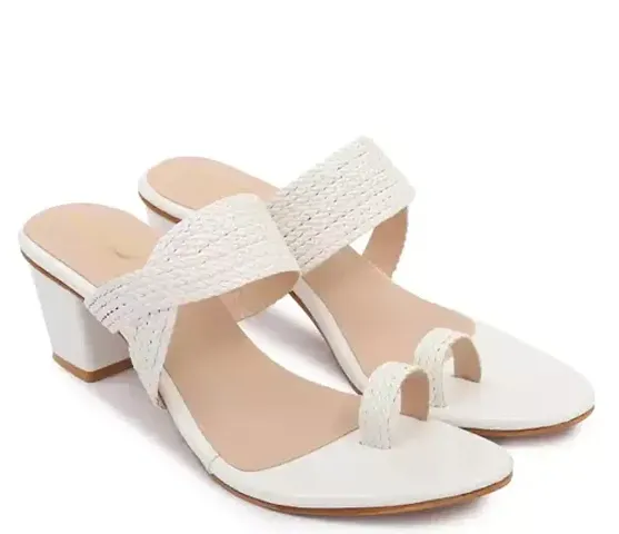 Stylish White Synthetic Heel Sandals For Women