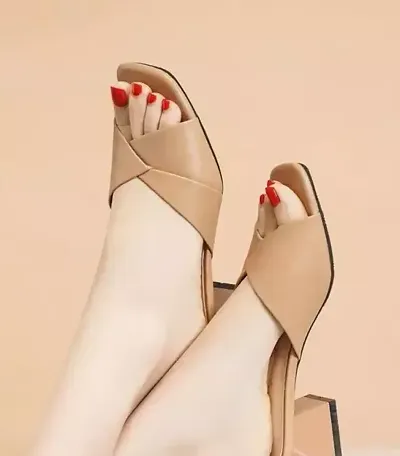 Stylish Beige Synthetic Heel Sandals For Women