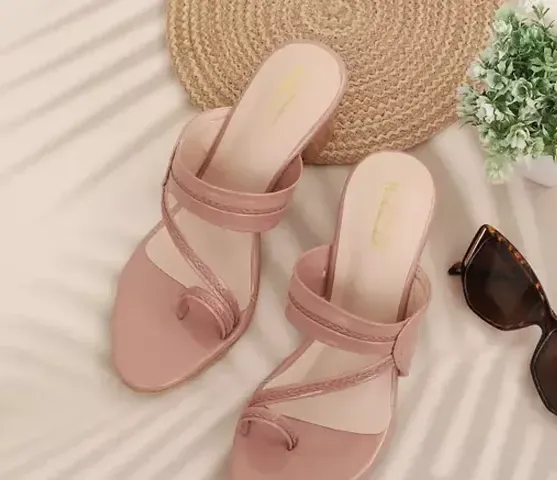 Stylish Pink Synthetic Heel Sandals For Women