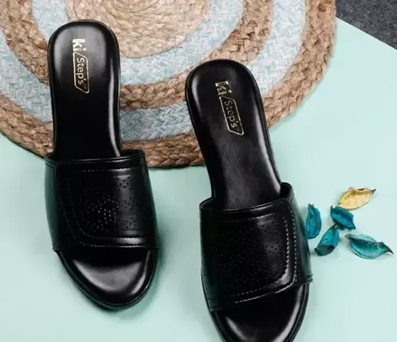 Stylish Black Synthetic Heel Sandals For Women