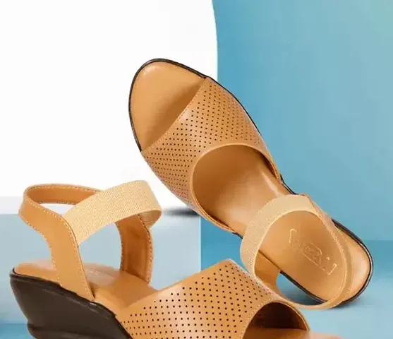 Stylish Tan Synthetic Heel Sandals For Women
