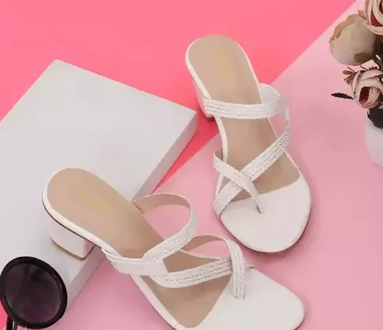Stylish White Synthetic Heel Sandals For Women