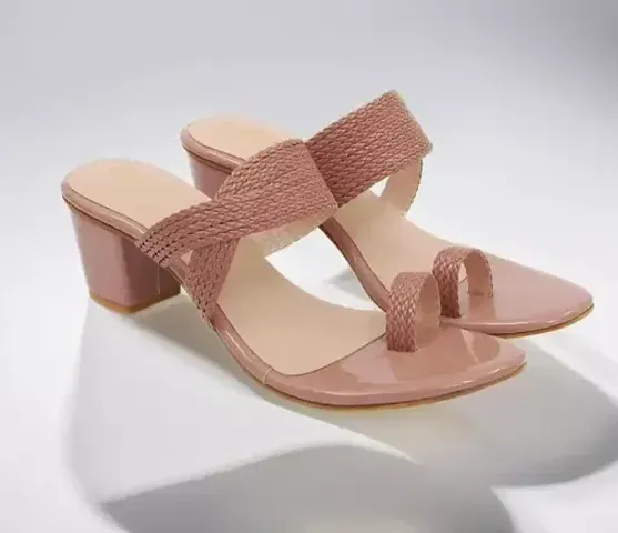 Stylish Pink Synthetic Heel Sandals For Women
