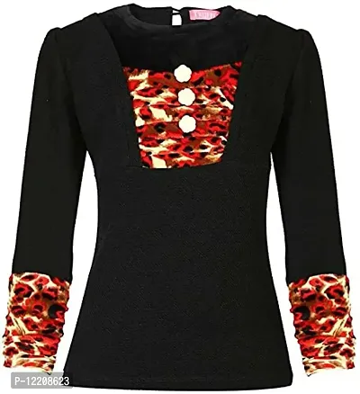 Truffles Girls Black Full Sleeves Round Neck with Tiger Print Sleeve Girls Top