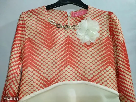 Truffles Girls Orange  Cream-Colour Full Sleeve Round Neck Knit Net Cotton Blend Fabric Tops-thumb3