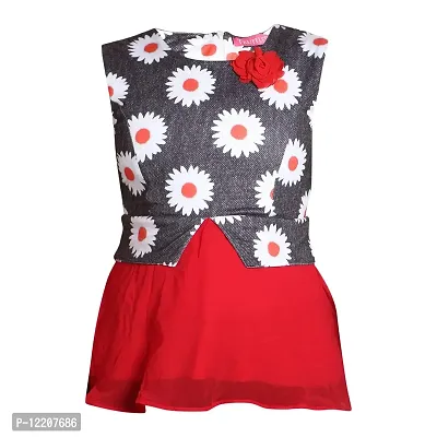 Truffles Girls Grey & Red Casual Printed Chiffon Top