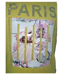 Truffles Girls Yellow Paris Eiffel Tower Print Front Stone Work Straight Fit T-Shirt Tops-thumb2