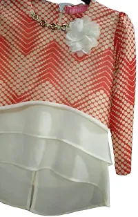 Truffles Girls Orange  Cream-Colour Full Sleeve Round Neck Knit Net Cotton Blend Fabric Tops-thumb3