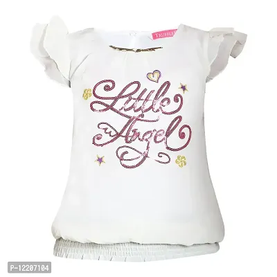 Truffles Girls White Round Neck Short Sleeve Printed Top