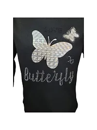 Truffles Girls Black Butterfly Print & Stone Work T-Shirt Tops-thumb2