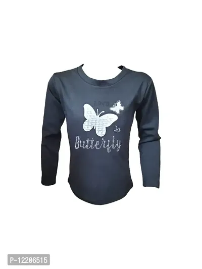 Truffles Girls Black Butterfly Print & Stone Work T-Shirt Tops-thumb0