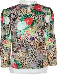 Truffles Girls White and Multicolor Full Sleeve Velvet Fabric Tiger and Floral Print Straight Tops-thumb1