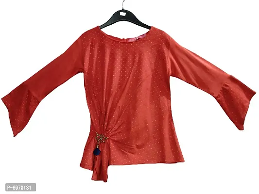 Truffles Girls Red Front Stone Work Full Sleeve Round Neck Straight Tops