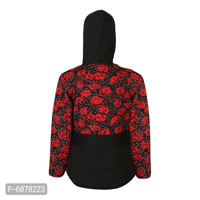 Truffles Girls Red and Black Full Sleeve Hooded Neck Printed Winter Wear Zipper Closure Sweatshirts-thumb2