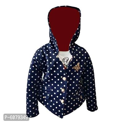Truffles Girls Navy Blue and White 2-Pocket Polka-Dots Printed Jacket With T-Shirt Combo Sets