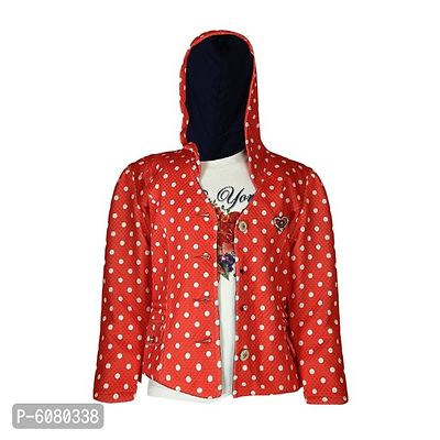 Truffles Girls Red and White 2-Pocket Printed Winter Wear Coat With T-Shirt Combo Sets
