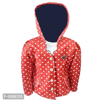 Truffles Girls Red and White 2-Pocket Printed Winter Wear Jacket With T-Shirt Combo Sets