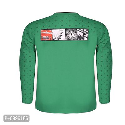 Truffles Boys Green Full Sleeve Round Neck Cotton Hosiery Printed Straight T-Shirt-thumb2