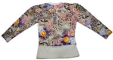 Truffles Girls White and Blue Full Sleeve Round Neck Velvet Fabric Floral Leopard Print Straight Tops-thumb1