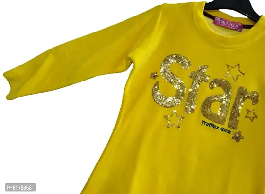 Truffles Girls Yellow Full Sleeve Round Neck Embellished Print Straight Tops and Tunics-thumb3