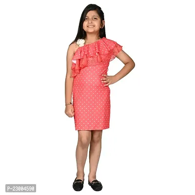 Girls white Polka design Fancy Midi Dress-thumb0