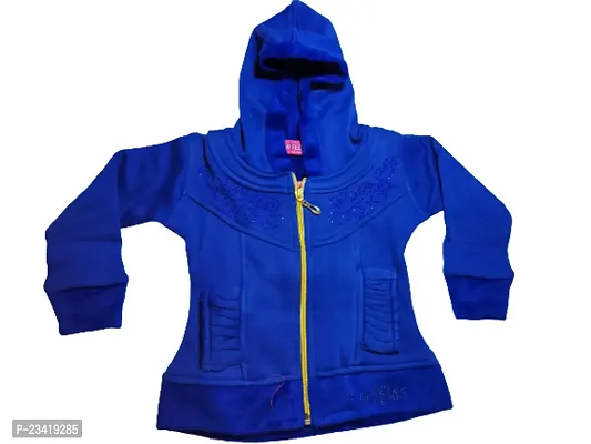 Truffles Girls Blue Full Sleeve Hooded Neck Fleece Fabric Solid Zipper Closure Jackets
