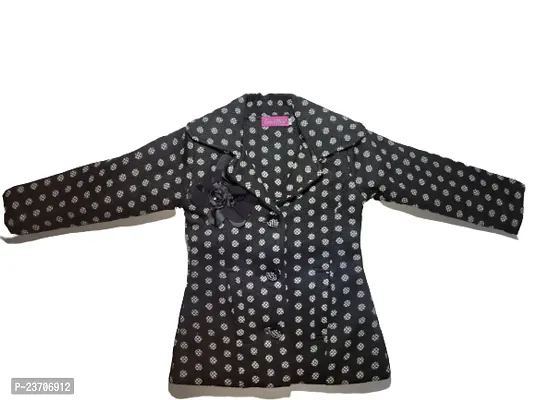 Truffles Girls Black  White Quilted Long Sleeve Imported Fabric Polka Print Quilted Coats