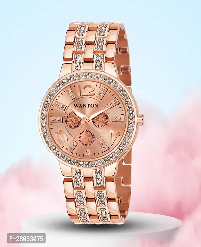 Fashionable rose gold diamond chronograph design dial watch for womens