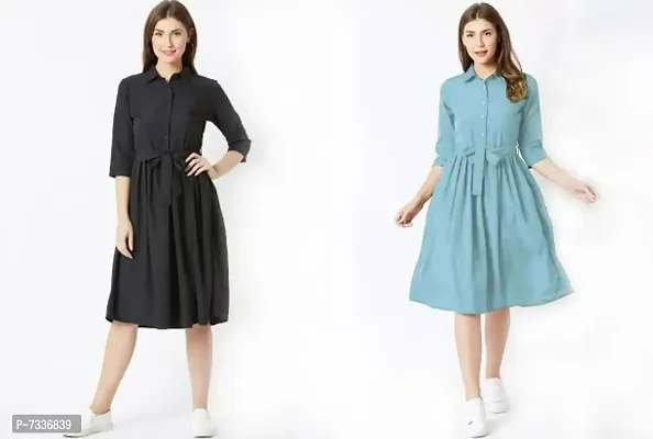 COMBO OF FIT AND FLARE DRESS WITH BELT-thumb0