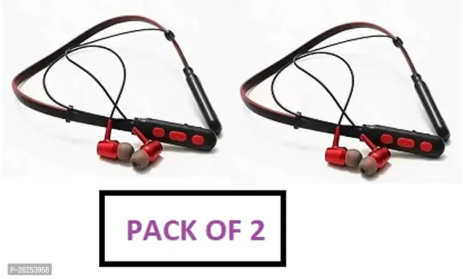 Stylish Neckband Red Bluetooth Headset Black In The Ear Pack Of 2-thumb0