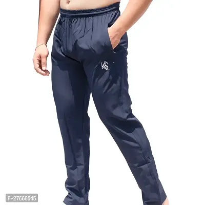 Stylish Navy Blue Polyester Solid Regular Track Pants For Men-thumb0