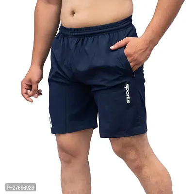 Stylish Navy Blue Polycotton Printed Sports Shorts For Men