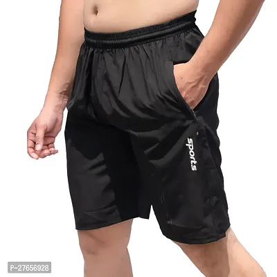 Stylish Black Polycotton Printed Sports Shorts For Men-thumb2