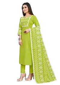 Stylish Green Cotton Printed Kurta Pant With Dupatta Set For Women-thumb1