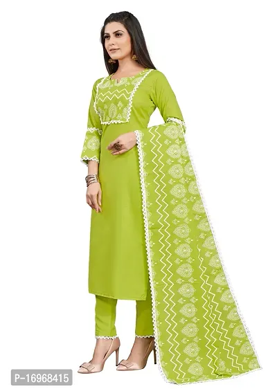 Stylish Green Cotton Printed Kurta Pant With Dupatta Set For Women-thumb2