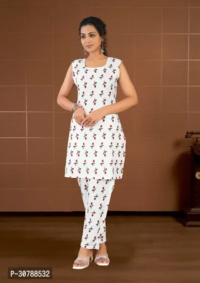 Elegant White Printed Rayon Kurta with Pant Set For Women-thumb0