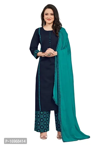 Opera Designer A-Line Navy Blue Solid Kurta , Dupatta  Bottom Set-thumb0