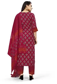 Stylish Red Printed Cotton Kurta Pant With Dupatta for Women-thumb1