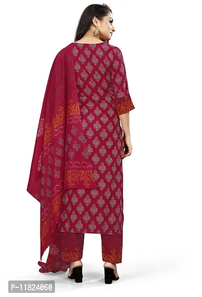 Stylish Red Printed Cotton Kurta Pant With Dupatta for Women-thumb2