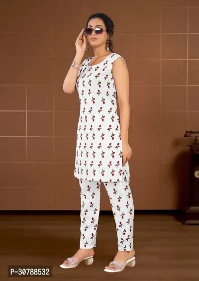 Elegant White Printed Rayon Kurta with Pant Set For Women-thumb3