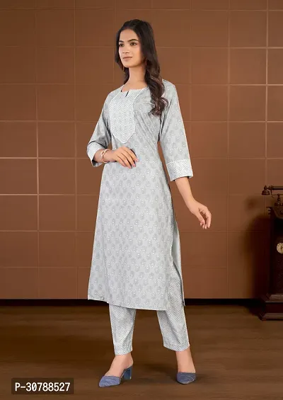 Elegant Grey Embroidered Rayon Kurta with Pant Set For Women-thumb2