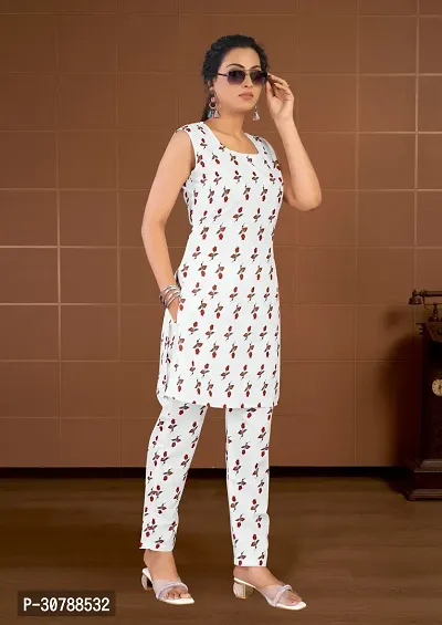 Elegant White Printed Rayon Kurta with Pant Set For Women-thumb5