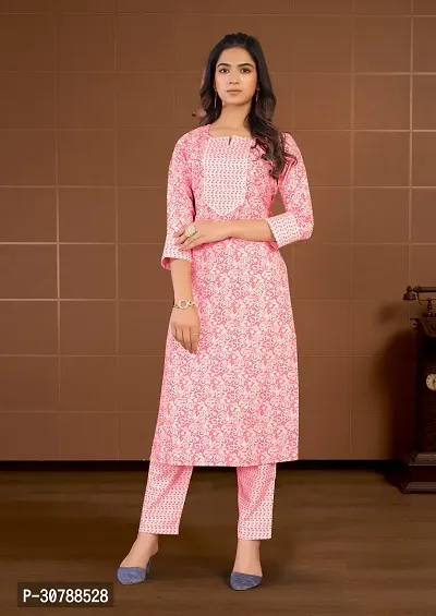 Elegant Pink Embroidered Rayon Kurta with Pant Set For Women-thumb0