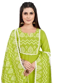 Stylish Green Cotton Printed Kurta Pant With Dupatta Set For Women-thumb2