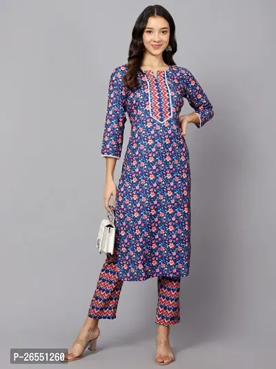 Santopera Designer Women New Reyon Stylish kurta pant set with Blue Color