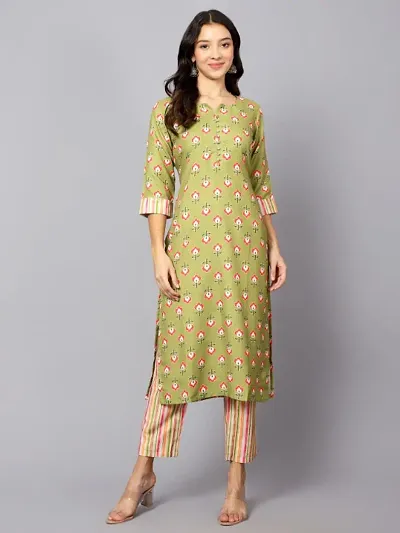 Ras Madhuri Fashion World Women Embriodered Blend Kurta Set (Small, Musterd)