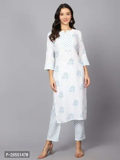 Santopera Designer Women New Reyon Stylish kurta pant set with White Colour