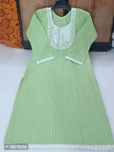 Elegant Green Striped Cotton Kurta For Women-thumb0