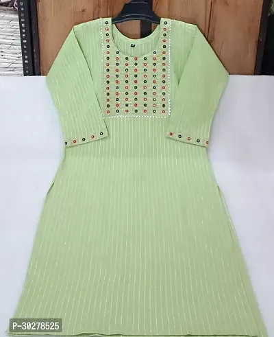 Elegant Green Striped Cotton Kurta For Women-thumb0