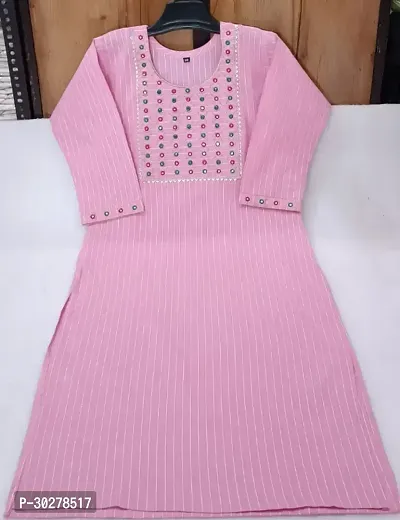 Elegant Pink Striped Cotton Kurta For Women-thumb0